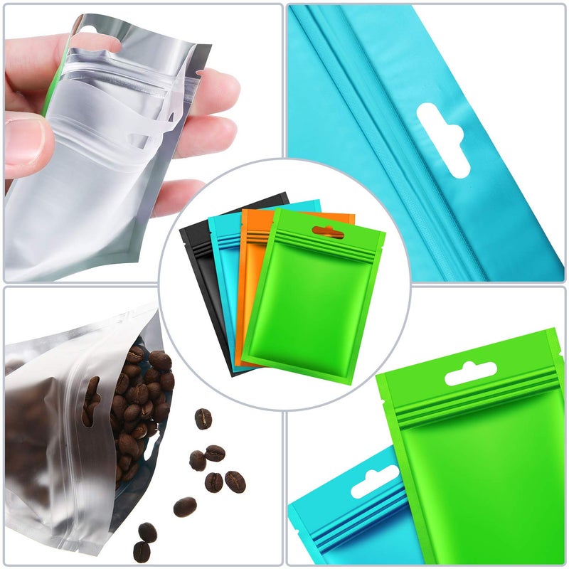 Hestya 200 Pieces Film Resealable Bags Polyester Odor Proof Bags Aluminum Foil Food Storage Metallic Flat Zipper Sealable Pouch for Small Business Candy Sample Packaging(7 x 10 cm,Multicolor) - Image 3